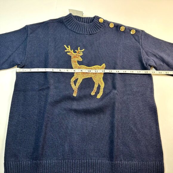 NEW | Talbots Blue Mockneck Sequin Reindeer Sweater NWT | S Petite | Holiday - Picture 7 of 13
